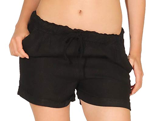 Malito Damen Shorts aus Leinen | lässige Bermuda | Pants für den Strand | Kurze Hose - Hotpants 1964 (schwarz, XL)