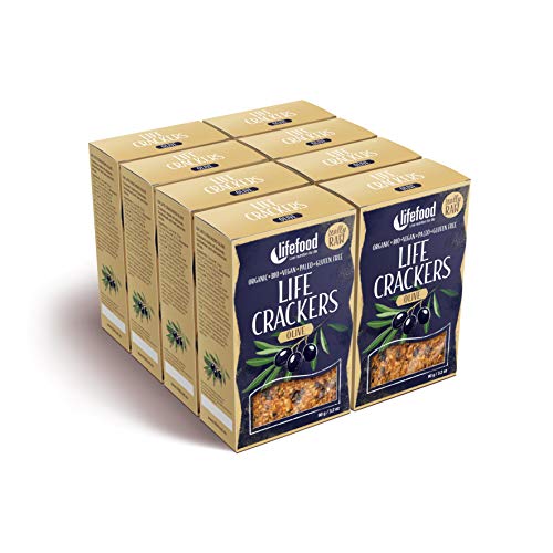 Lifefood, Life Crackers - Olive Kräcker, Rohkost, Vegan, Bio, Glutenfrei, Ohne Zuckerzusatz, Quelle für Omega 3, Biologisch angebaut - 8er Pack (8 x 90g)