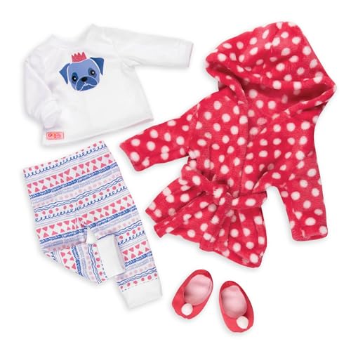 Our Generation – 46 cm Puppenkleidung – Pyjama Outfit – Bademantel mit Kapuze – Rollenspiel – Spielzeug für Kinder ab 3 Jahren – Kuscheltraum