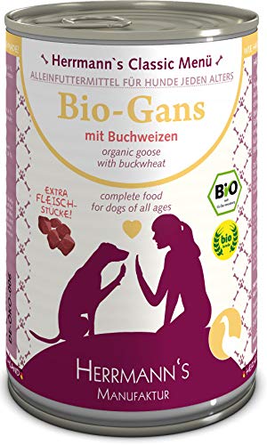Herrmanns Bio Hundefutter Gans Menu 1 mit Buchweizen, Apfel, Kokosmilch 400 g, 12er Pack (12 x 400 g)