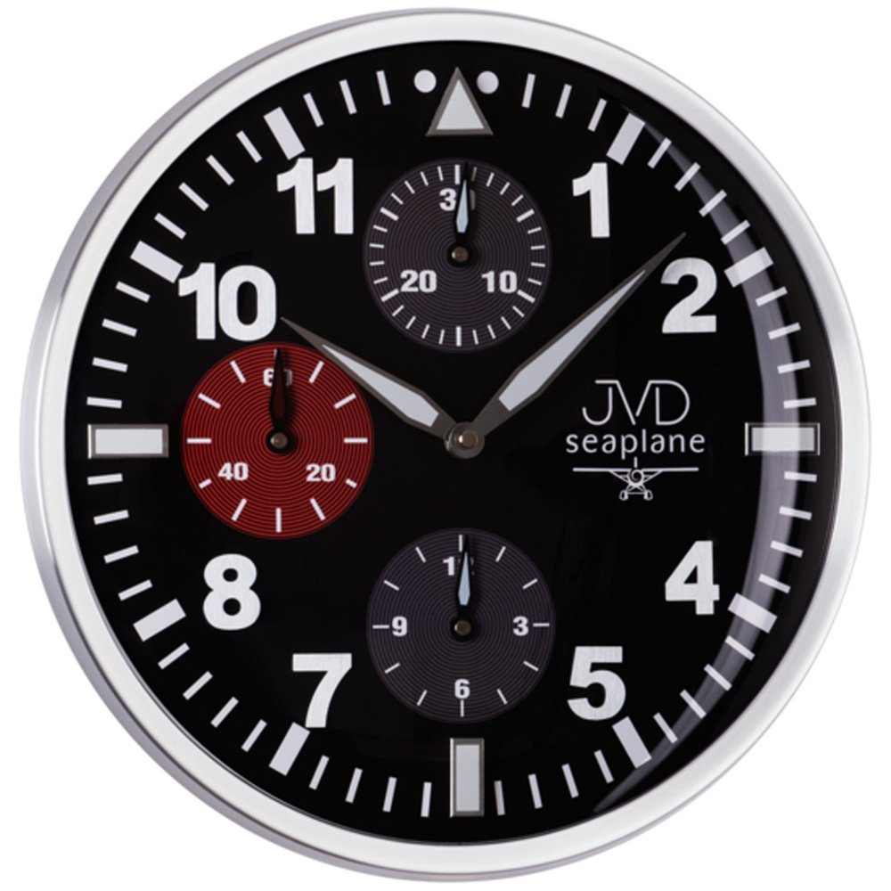 Moderne Wanduhr Uhr mit Chronograph Design Quarzuhr Quarz schwarz