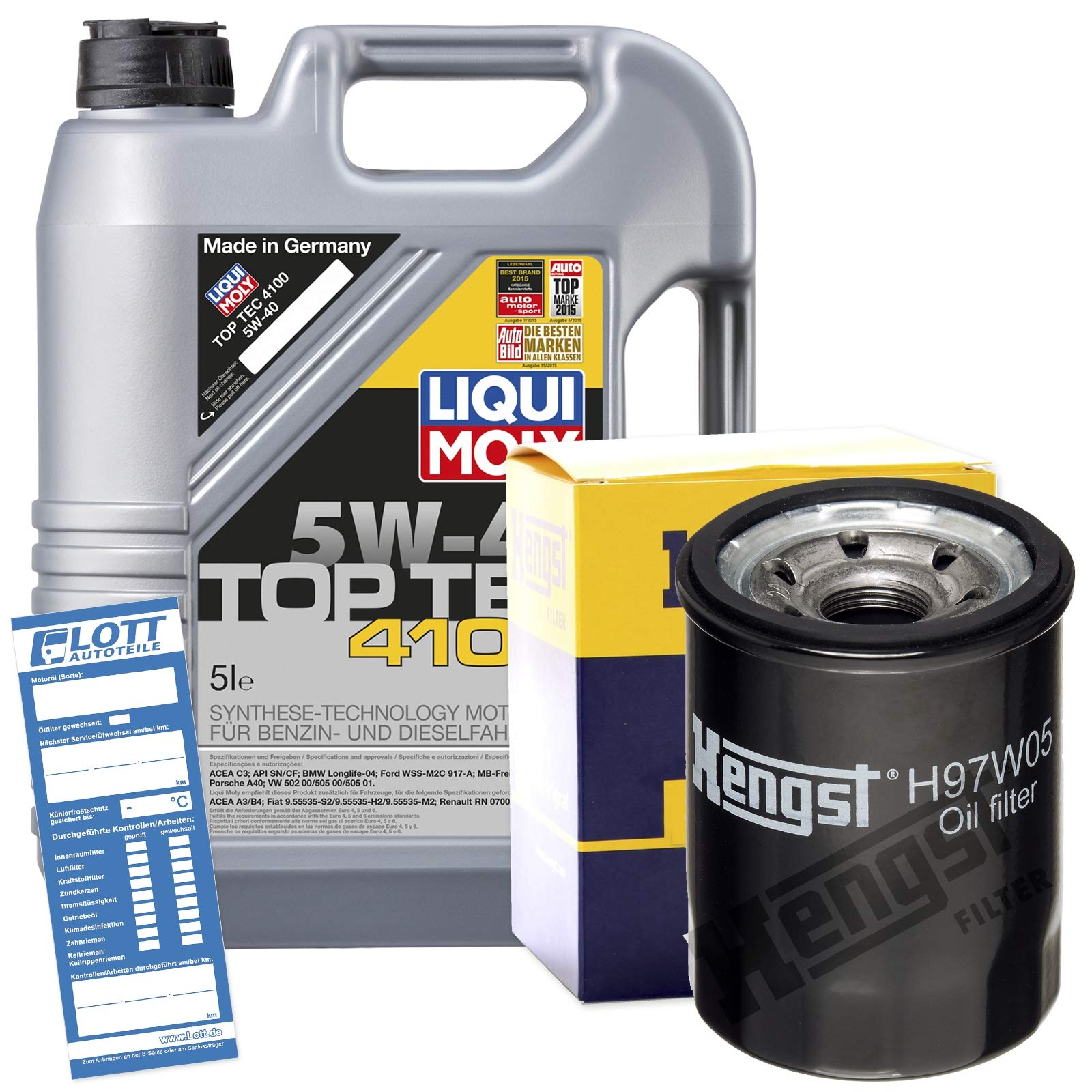 Ölwechsel Set Inspektion 5L 5W-40 Öl Motoröl Liqui Moly Top Tec 4100 + HENGST Ölfilter + Öl Ablassschraube Verschlussschraube