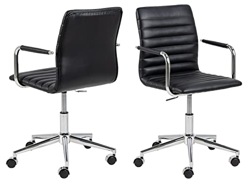 Desk chair with low back and arm rest, leather look black PU