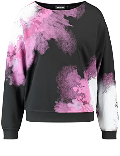 Taifun Damen Sweatshirt mit Print Langarm, Ärmelbündchen T-Shirt Langarm Rundhals Sweatshirt Gemustert Black Gemustert 40