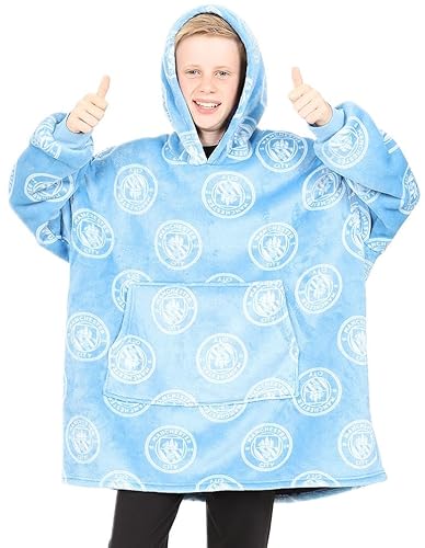 Manchester City Football Club Jungen Kapuzenpullover, vollständig gefüttert, Luxus-Fleece, Übergröße, Fleecedecke, Blau, blau, One size