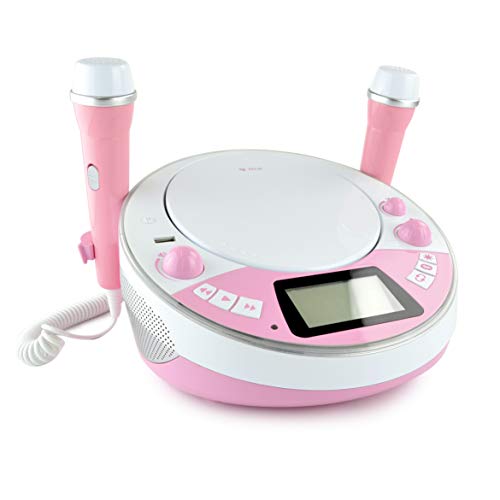 X4-TECH JamBox - CD & Bluetooth Lautsprecher für Kinder - inkl 2X Mikrofone, Sticker-Set und gratis Alarm - rosa