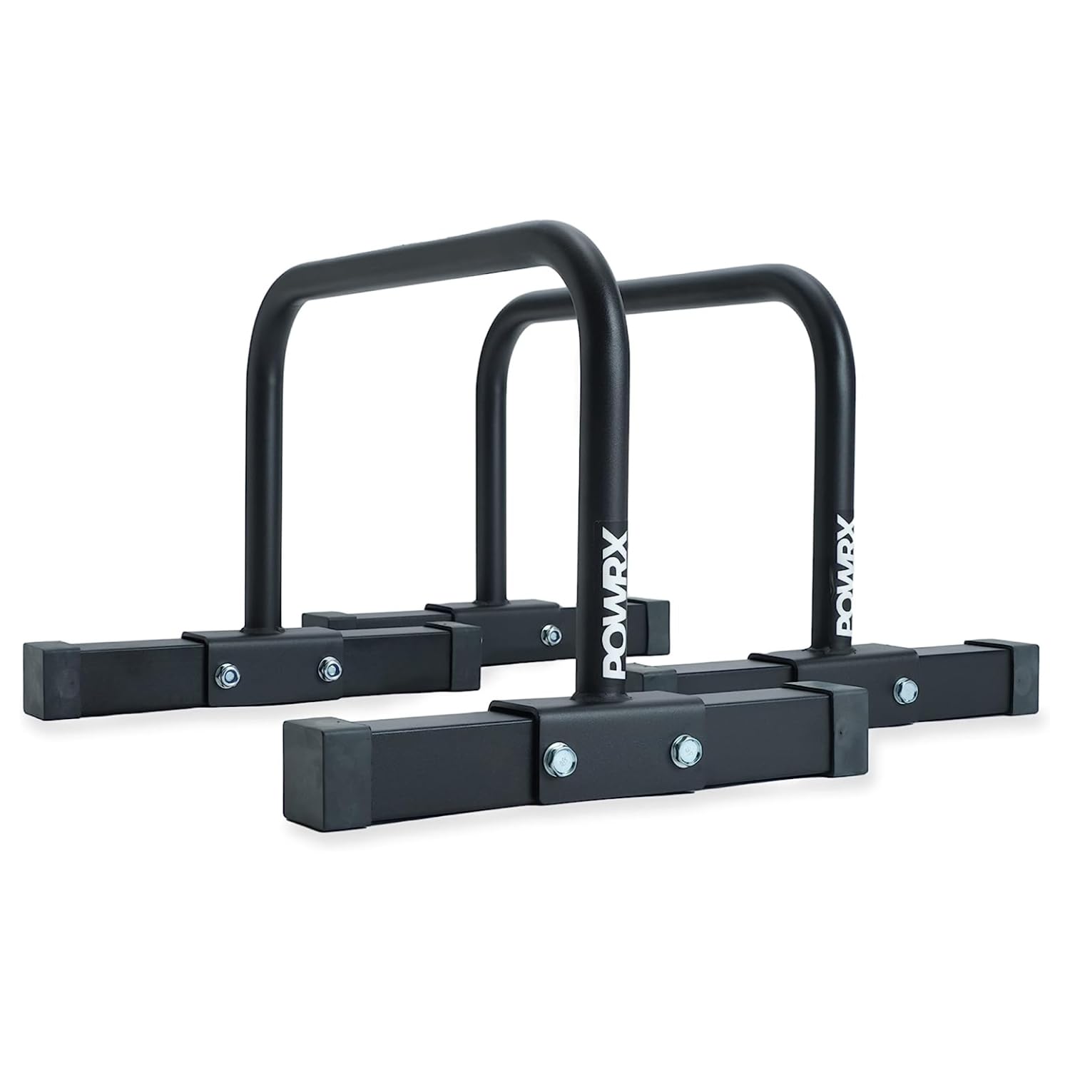 POWRX Dip Barren (Paar) inkl. Workout I Push Up Trainingsgerät Stand Bar I Dip Station I Fitness Rack I Dipstationen (Schwarz Matt, 53 x 38.5 x 35.5 cm)