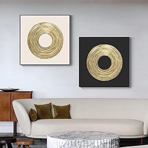 Moderne Gold Geometrische Kreis Leinwand Gemälde Abstrakte Runde Muster Kunst Poster Drucken Bilder Wohnzimmer Hotel Wanddekoration 40x40cmx2 Rahmenlos