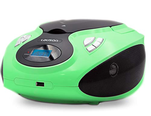 LAUSON MX14 CD-Player Tragbar, USB, Boombox, CD-Radio, Radio Mit Cd Player, CD-Player Kinder, MP3, UKW Radiotuner, AUX-In, Netz & Batterie, 3.5 Kopfhörer-anschluss, Grün