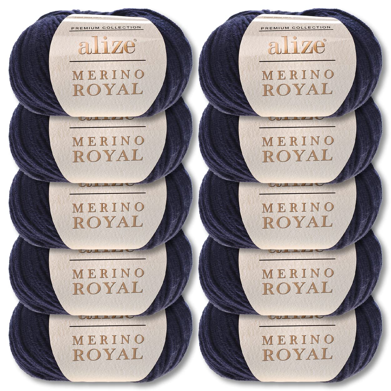 Wohnkult Alize 10x50 g Merino Royal 100% Merinowolle 9 Farben zur Auswahl Superwash Wolle Warmer (58 | Dunkelblau)
