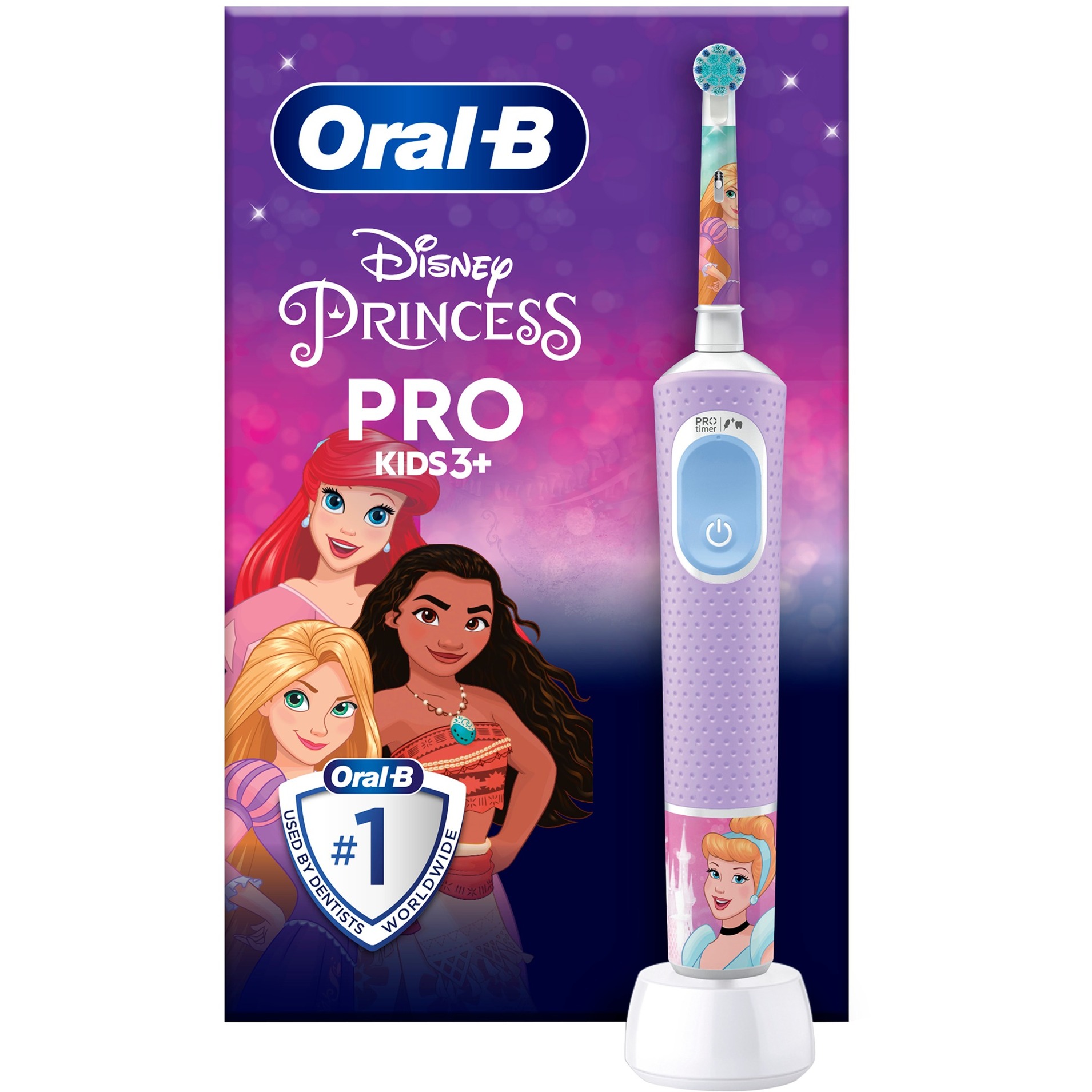 Oral-B Pro Kids Princess Elektrische Zahnbürste/Electric Toothbrush für Kinder ab 3 Jahren, inklusive Sensitiv+ Modus für Zahnpflege, extra weiche Borsten, 1 Aufsteckbürste, 4 Sticker, lila/blau