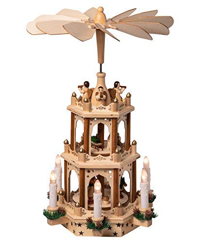 Wichtelstube-Kollektion Holz Weihnachtspyramide mit elektrischem Antrieb und beleuchteten LED Kerzen H:43,5cm