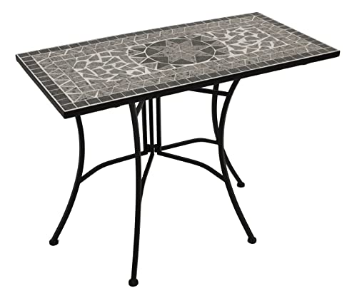 DEGAMO Wandtisch Anstelltisch Siena 45x90cm rechteckig, Gestell Metall schwarz, Tischplatte aus Keramik in Mosaik-Optik, grau/Weiss