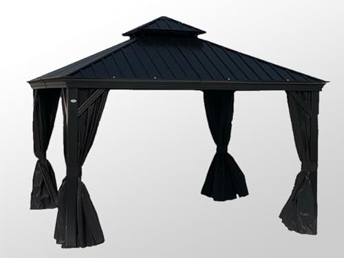 Pavillon Santa Fe mit Vorhängen und Moskitonetz, 3x4,25m, Schwarz