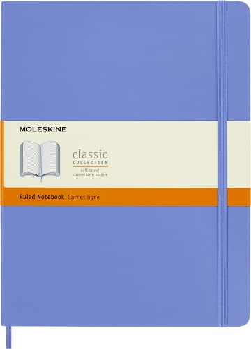 Moleskine - Klassisches Notizbuch, Linierte Seiten, Softcover und elastischer Verschluss, Größe 19 x 25 cm, Farbe Hortensienblau, 192 Seiten (CARNET CLASSIQUE COUV SOUPLE)