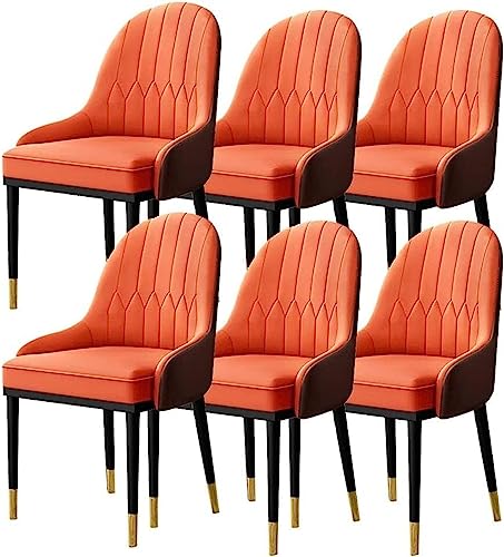 KEHTU Moderne, gepolsterte Esszimmerstühle, 6er-Set, Wohnzimmer-Küchenstühle mit weichem PU-Lederbezug, Kissen, Sitz und Metallbeinen (Farbe: Orange)