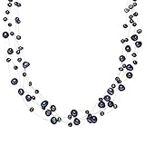 Valero Pearls Damen-Kette Hochwertige Süßwasser-Zuchtperlen in ca. 4-6 mm Barock blau 925 Sterling Silber 43 cm + 5 cm Verlängerung - Perlenkette Halskette mit echten Perlen dunkelblau 60201649