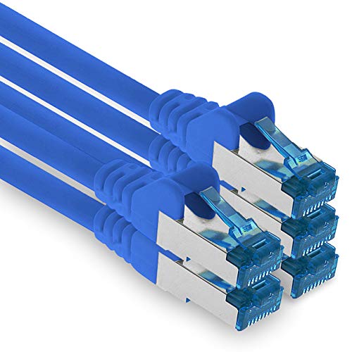 1aTTack.de Patchkabel – 5X 10m Ethernet, Netzwerk, LAN Kabel CAT6a (für Gigabit Netzwerke, Router, Switch, Modems mit RJ45 Eingang – blau)