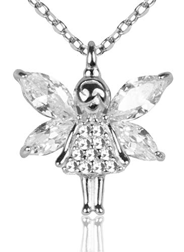 LUISIA® Filigrane Damen Halskette mit kleiner Strass Kristall Elfe - 925 Silber Schmuck mit Zirkonia Anhänger