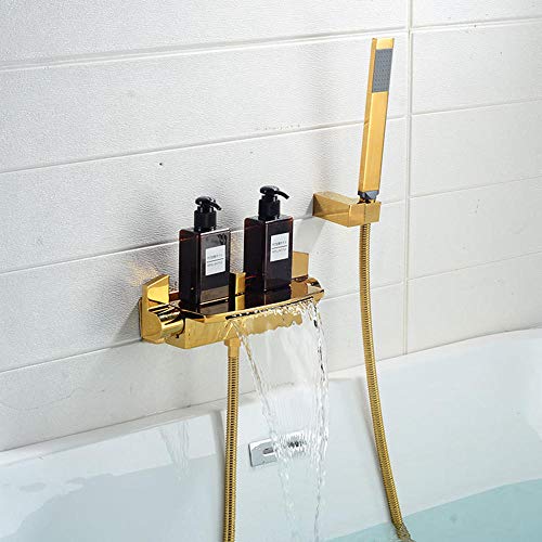 badewannenarmatur wasserfall mit brause warmes und kaltes Wasser wasserhahn badewanne unterputz zweigriff -Golden