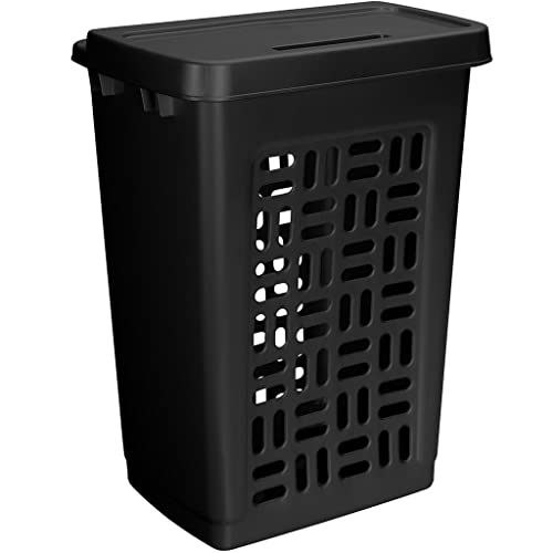 SUNWARE Basic Wäschekorb 60 Liter mit Deckel, 44,5 x 33 x 60cm - schwarz
