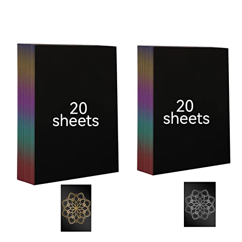 40 Stück goldenes magisches Kratzpapier im A4-Format + silberfarbenes Kunstpapier, Lasergravurmaterial, kreatives Bastel-Geschenk-Set