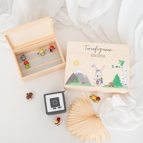 wunderwunsch - Personalisierte Tonie Kiste für Kinderzimmer - Magnetische Erinnerungskiste für Toniebox & Figuren (S | Klappdeckel,Hase)