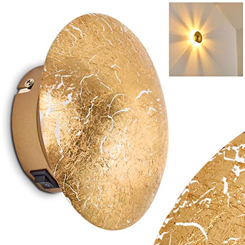 Wandlampe Mezia, runde Wandleuchte aus Metall in Gold mit Lichtspiel an der Wand, 1 x G9 max. 28 Watt, Innenwandleuchte mit Strahlen-Effekt in Blattgold-Optik, geeignet für LED Leuchtmittel