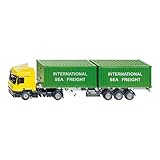 siku 3921, LKW mit Container, 1:50, Metall/Kunststoff, Gelb/Grün, Inkl. 2 Container, Variierbare Anhängerlänge
