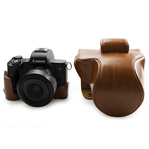 Canon EOS M50, Kinokoo Voller Fall für Canon EOS M50 und 15-45mm Objektiv, PU Ledertasche Schutzhülle (braun)