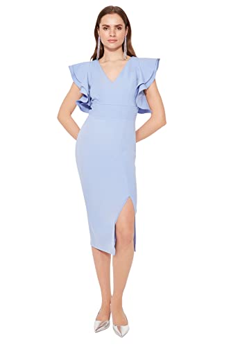 Trendyol Damen Blue Frill Detailed Cocktail Dress, Blau, 36 EU