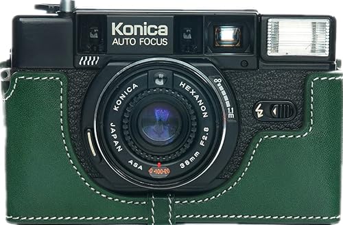 Zakao Kameratasche für Konica C35 AF2, handgefertigt, echtes Leder, mit Handschlaufe, Grün