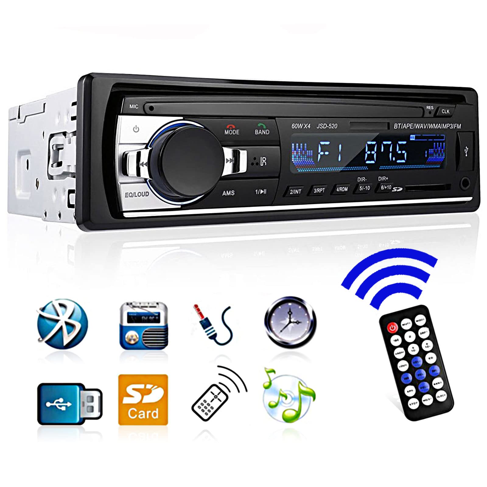 Autoradio Bluetooth, 1 DIN Auto Stereo FM Radio/EQ/USB/TF/SD/AUX - Unterstützung MP3-Multimedia Audio-Receiver 1 DIN MP3 Player mit Fernbedienung
