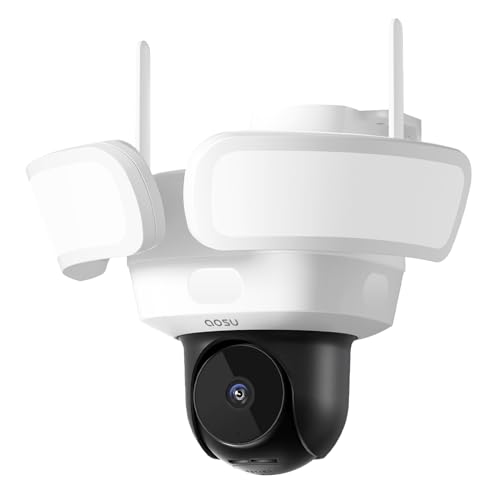 AOSU 5MP Überwachungskamera Aussen mit 2600 Lumen Scheinwerfer, 2.4GHz WLAN IP Kamera Unterstützt KI-Menschliche-Erkennung, 360-Grad Schwenk- und Neigefunktion, fest verkabelte Installation