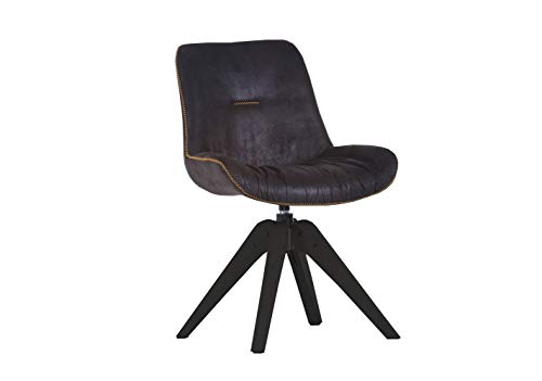 2er Stuhl Set Iggy 360° drehbar Lederlook Samtstoff schwarz braun Eiche massiv (Lederlook schwarz. Eiche schwarz)