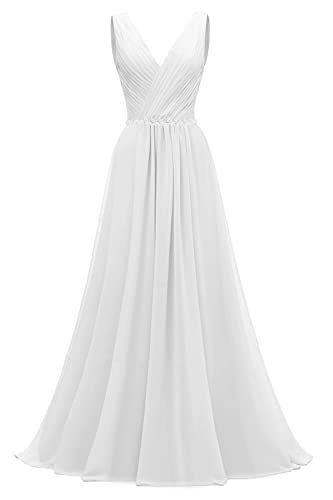 CLLA dress Damen Chiffon Ballkleider Brautjungfernkleider Lange V-Ausschnitt Perlen Abendkleider Brautkleid(Weiß,38)