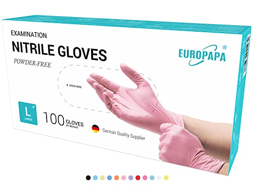 EUROPAPA® 1000x Nitrilhandschuhe Einweghandschuhe puderfrei Untersuchungshandschuhe EN455 EN374 latexfrei Einmalhandschuhe Handschuhe in Gr. S, M, L & XL verfügbar (Pink, L)