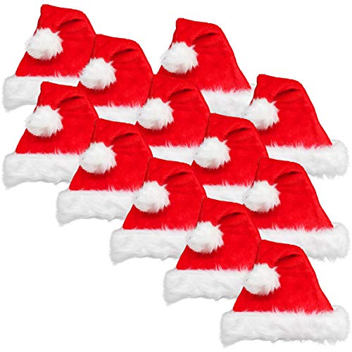 Ciffre 12 Stück im Set Weihnachtsmütze Nikolausmütze Winter Mütze Mützen Nikolaus Santa Rot Plüsch Dicker Fellrand 56-58cm Kopfumfang