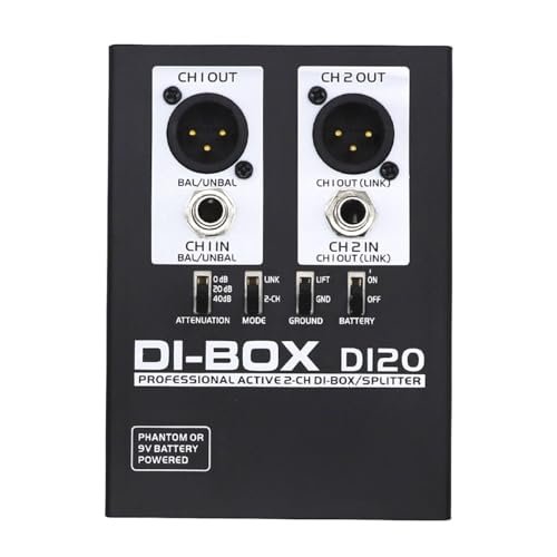 Kytxqikd Audio Active DI BOX Direkteinspritzungsbox Professionelle DIRECT BOX Geräuscharmer Gitarren-Bass DI 2-Kanal-Audiokonverter Mehrzweck-Audiomixer