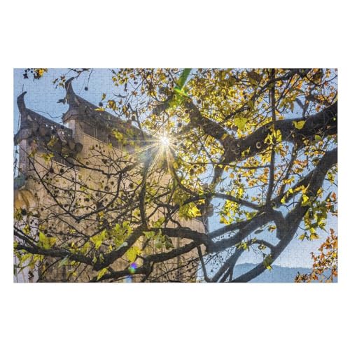 Maple Tree, Yellow Leaves, Sun Rays，Wohnkultur Geburtstag ，Challenging Games Moderne Lernspiel Stress Relief ，1000 StüCk，，Lernspielzeug FüR Kinder 75x50Holz