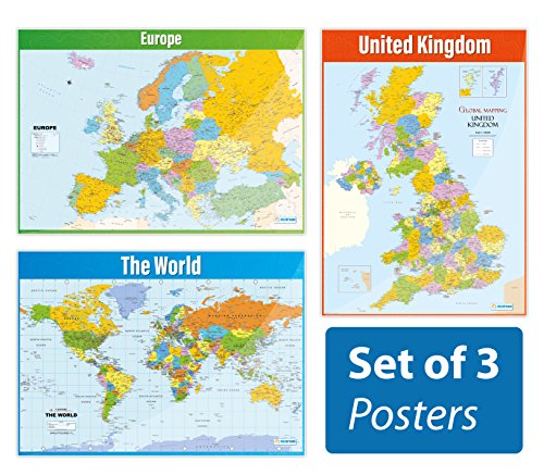 Daydream Education Kartenposter – 3er-Set | Geographie-Poster | Glanzpapier mit den Maßen 850 mm x 594 mm (A1) | Geographie-Klassenzimmer-Poster | Bildungstabellen von Daydream Education
