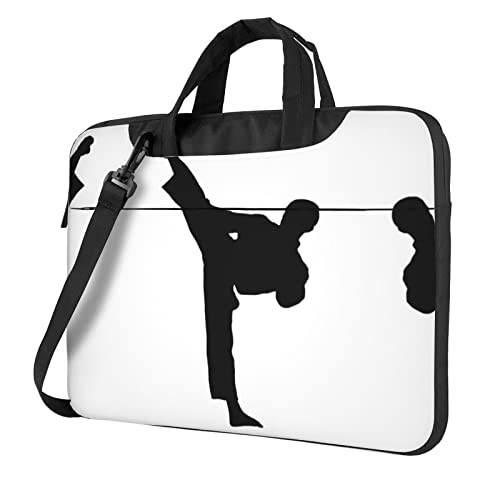 Taekwondo Martial Arts bedruckte Laptop-Umhängetasche, Laptop- und Tablet-Tragetasche, Schwarz , 13 inch