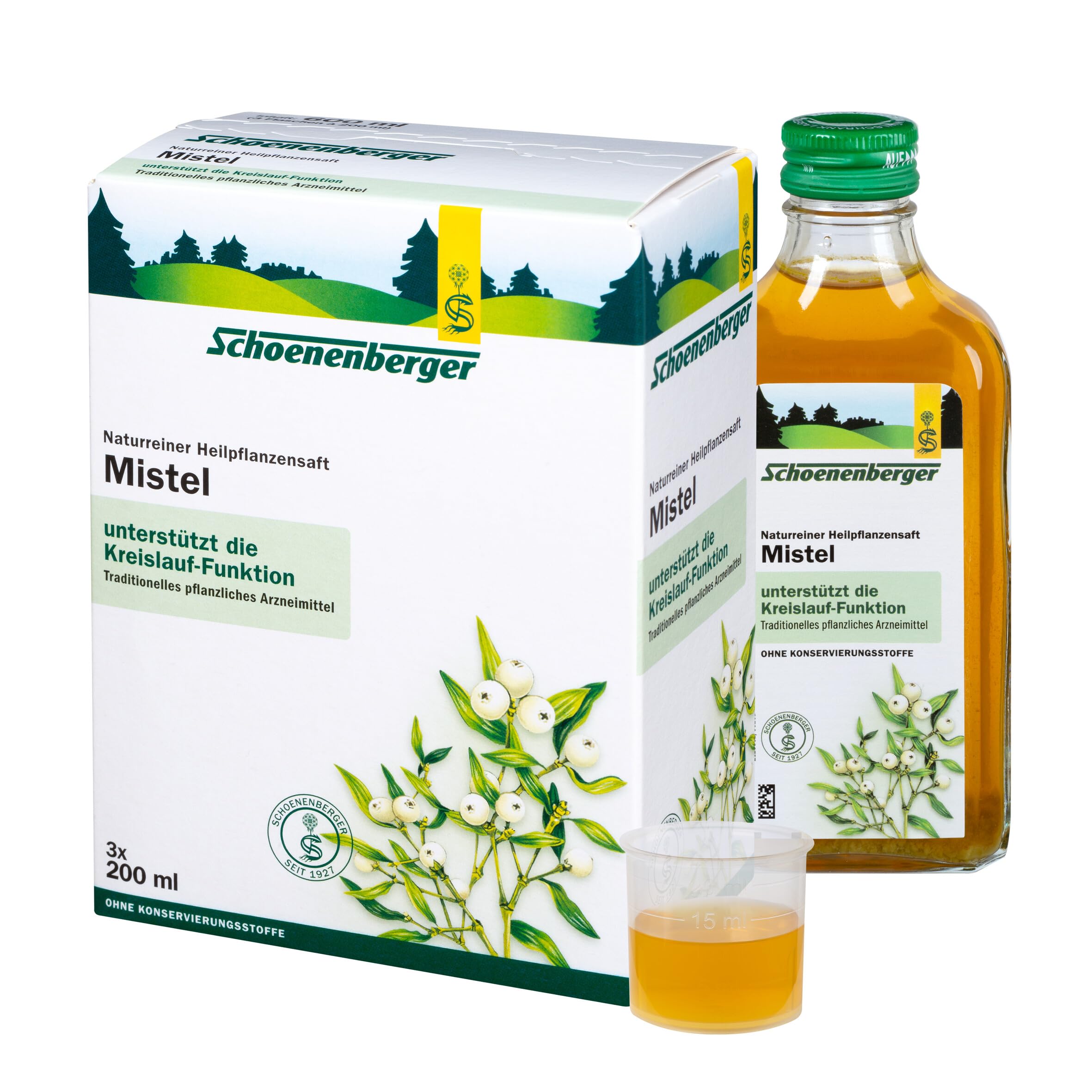 Schoenenberger - Mistel naturreiner Heilpflanzensaft - 3x 200 ml (600 ml) Glasflaschen - freiverkäufliches Arzneimittel - unterstützt die Kreislauffunktion