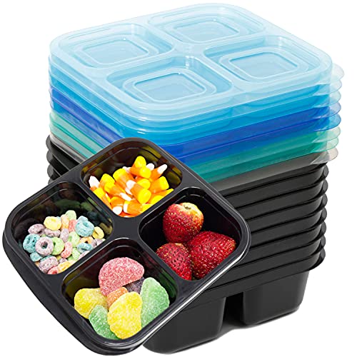 Youngever 8 Sets wiederverwendbare Snack-Box mit 4 Fächern, Bento-Lunchbox, Meal Prep Container, geteilte Lebensmittelaufbewahrungsbehälter, in 8 Küstenfarben