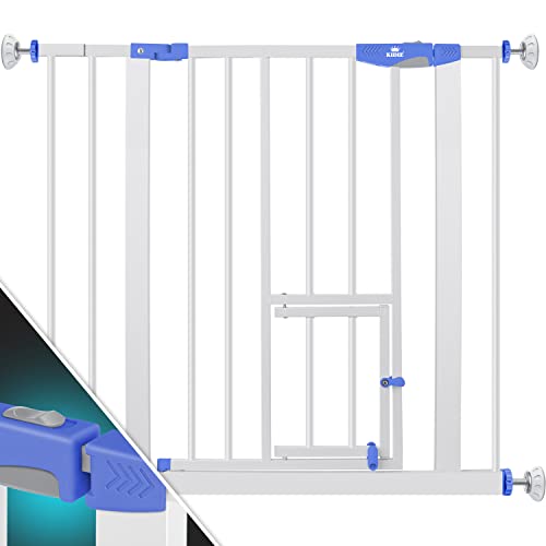 KIDIZ® Türschutzgitter Absperrgitter Treppengitter Kindergitter | mit Türe für Hunde und Katzen, Haustier | ohne Bohren | erweiterbar | kombinierbar mit Y-Spindeln | schwenkbar (81-94 cm, Blau)