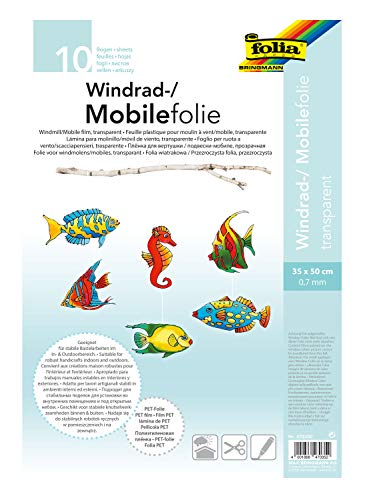 folia 470350 - Mobilefolie, Windradfolie, PVC, transparent, 0,7 mm, 35 x 50 cm, 10 Bogen - zum Basteln von Mobiles oder Windrädern