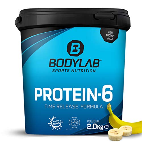 Bodylab24 Protein-6 Banane 2kg / Mehrkomponenten Protein-Pulver, Eiweißpulver aus 6 hochwertigen Eiweiß-Quellen / Protein-Shake für Muskelaufbau