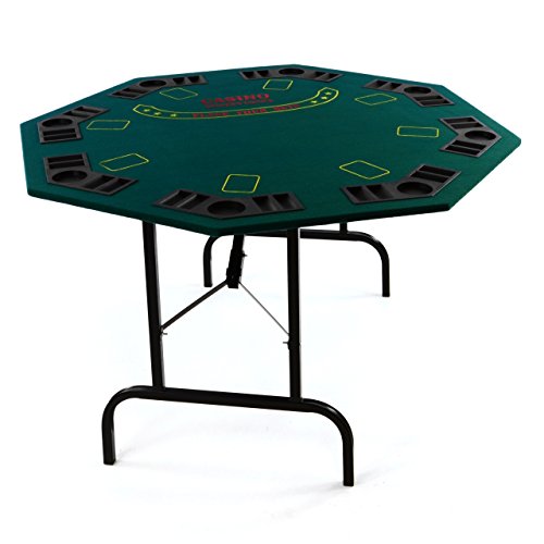 Nexos Profi Casino Pokertisch klappbar 8-eckig L 120 x B 120 x H 72 cm, Getränkehalter Chiptrays Pokerauflage Tischauflage Klapptisch