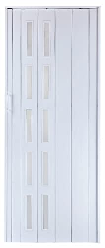 Falttür Schiebetür Tür weiss farben mit Fenster blickdicht Höhe 202 cm Einbaubreite bis 80 cm Doppelwandprofil Neu