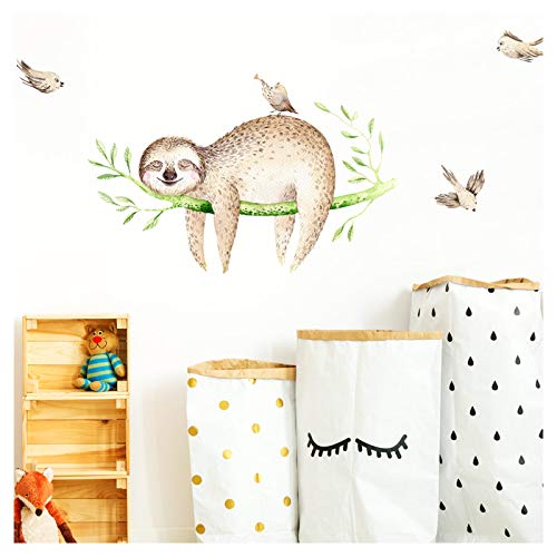 Little Deco Wandtattoo Faultier auf AST & Vögel I (BxH) 77 x 50 cm I Kinderzimmer Babyzimmer Aufkleber Sticker Wandaufkleber Wandsticker Klebeposter Stickers DL147